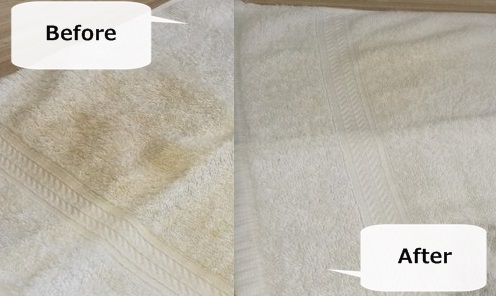 タオルをオキシクリーンで洗った前後の写真